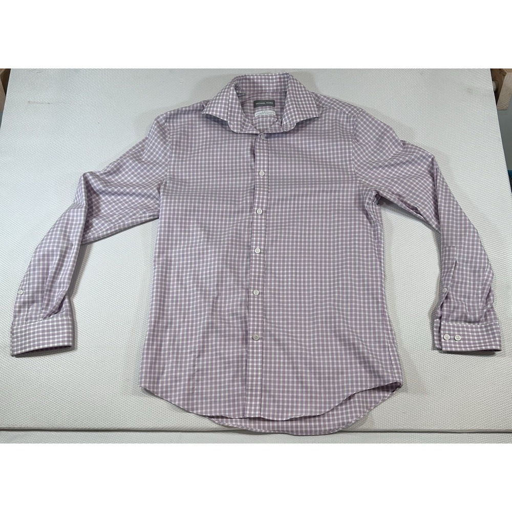 Michael Kors Men's Button-down Shirt, Meduim 15 32/33 Purple Color Checkered